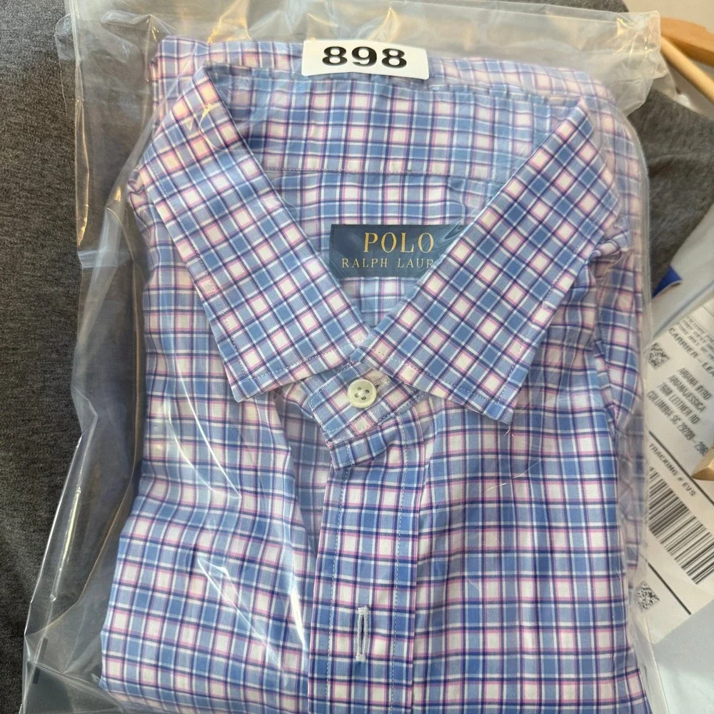 Polo Ralph Lauren Mens XL Plaid Button Down Shirt Blue Pink White Long Sleeve
